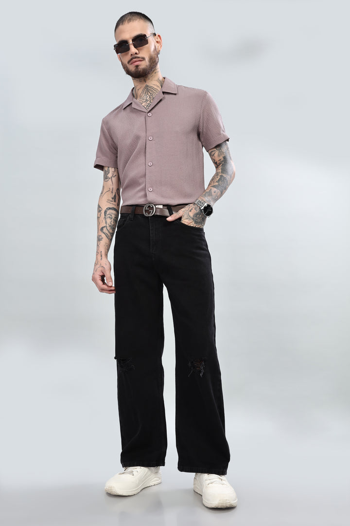 Mauve Textured Cuban Collar Shirt
