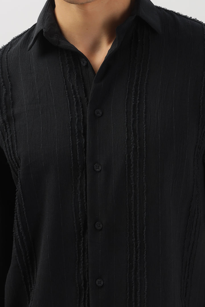 Black Textured Frayed Stripe Shirt