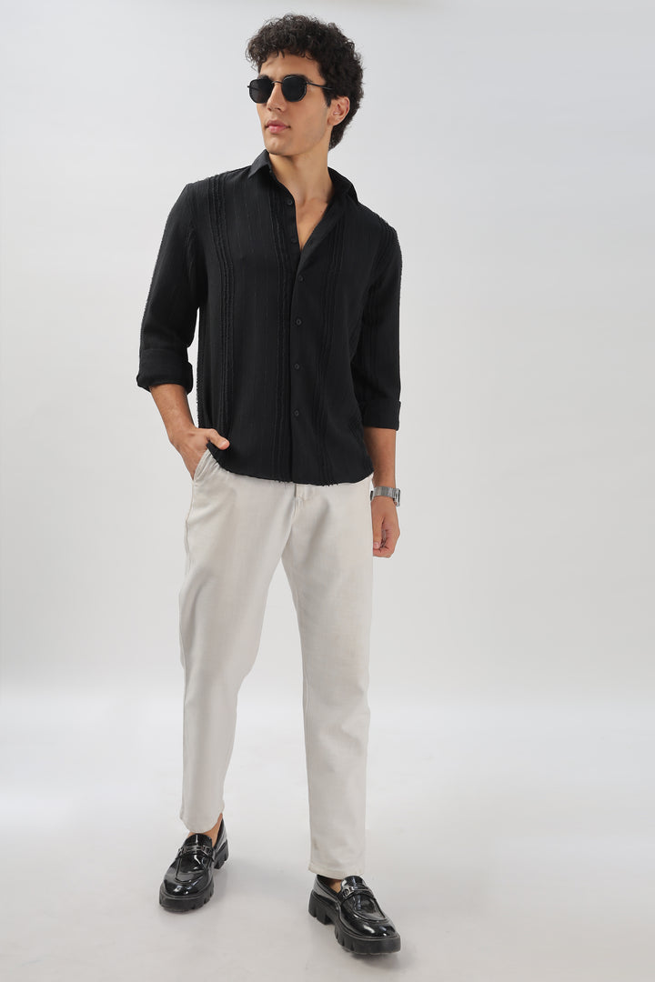Black Textured Frayed Stripe Shirt