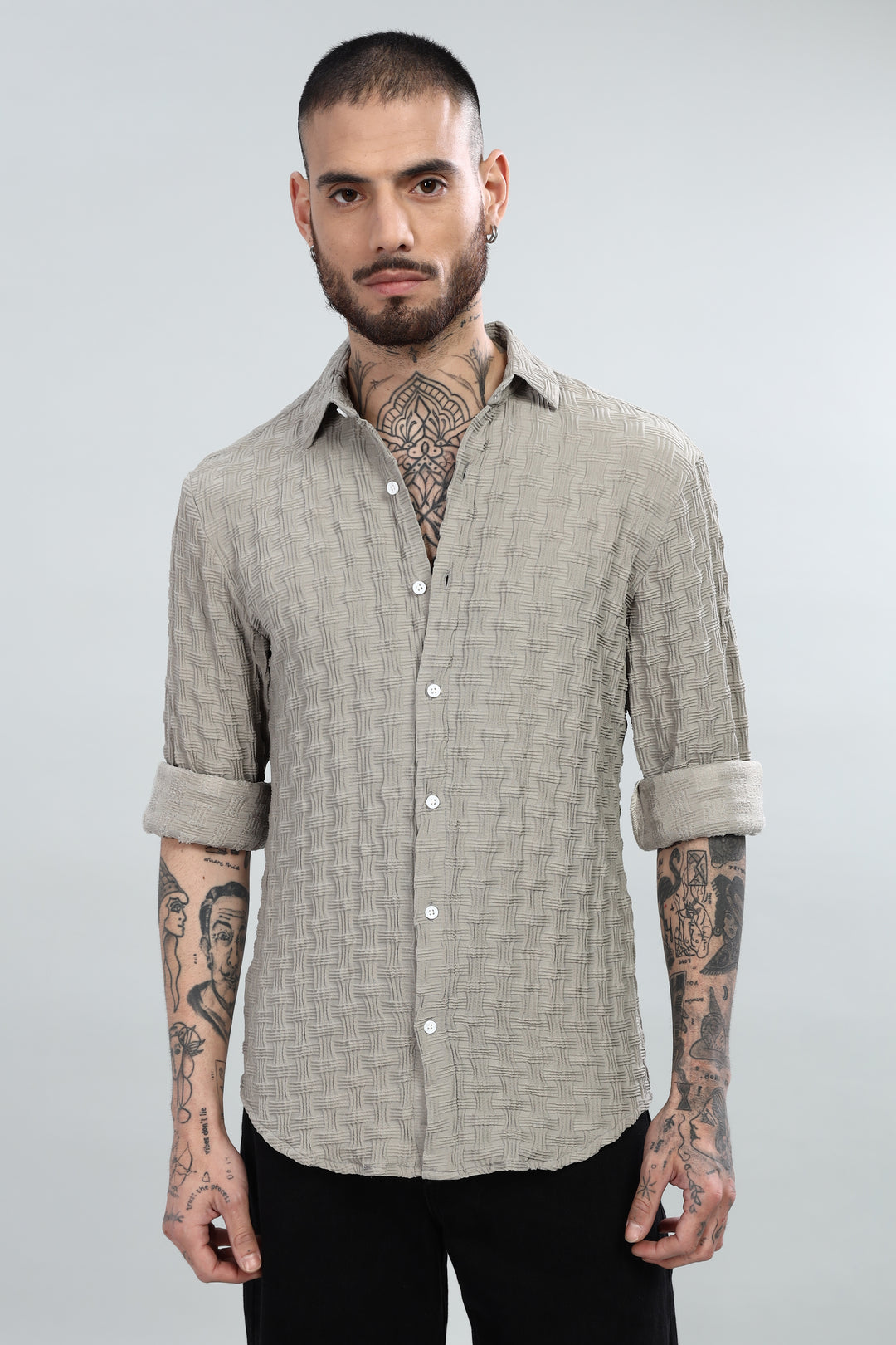 Beige Textured Casual Shirt