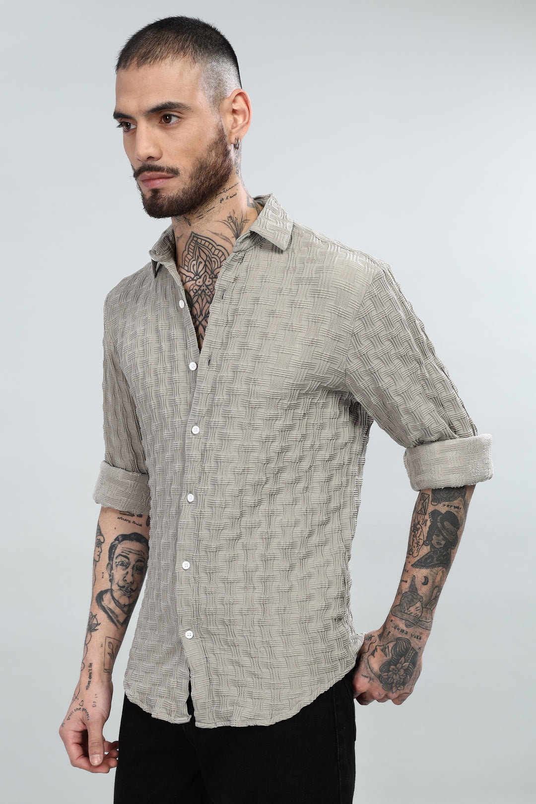 Beige Textured Casual Shirt