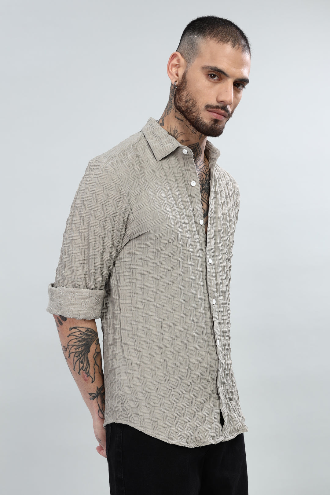 Beige Textured Casual Shirt