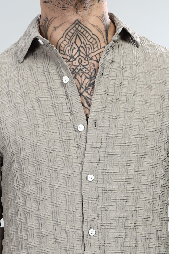 Beige Textured Casual Shirt