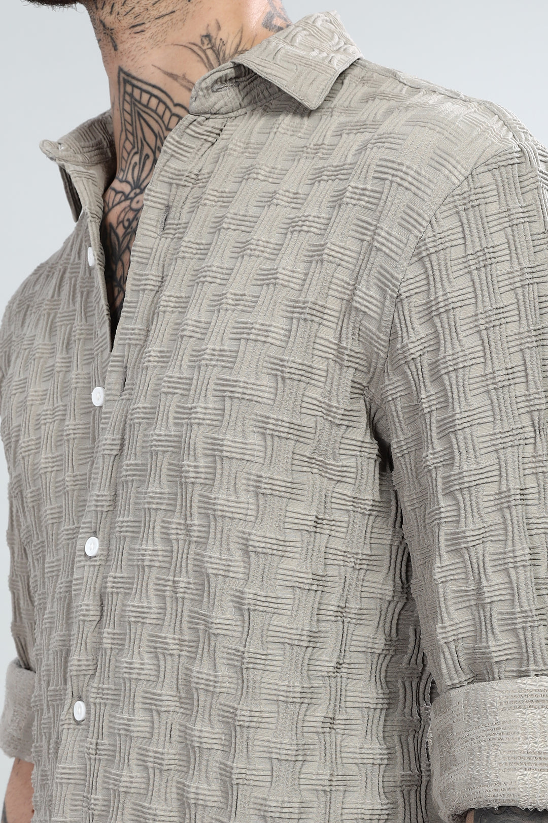Beige Textured Casual Shirt