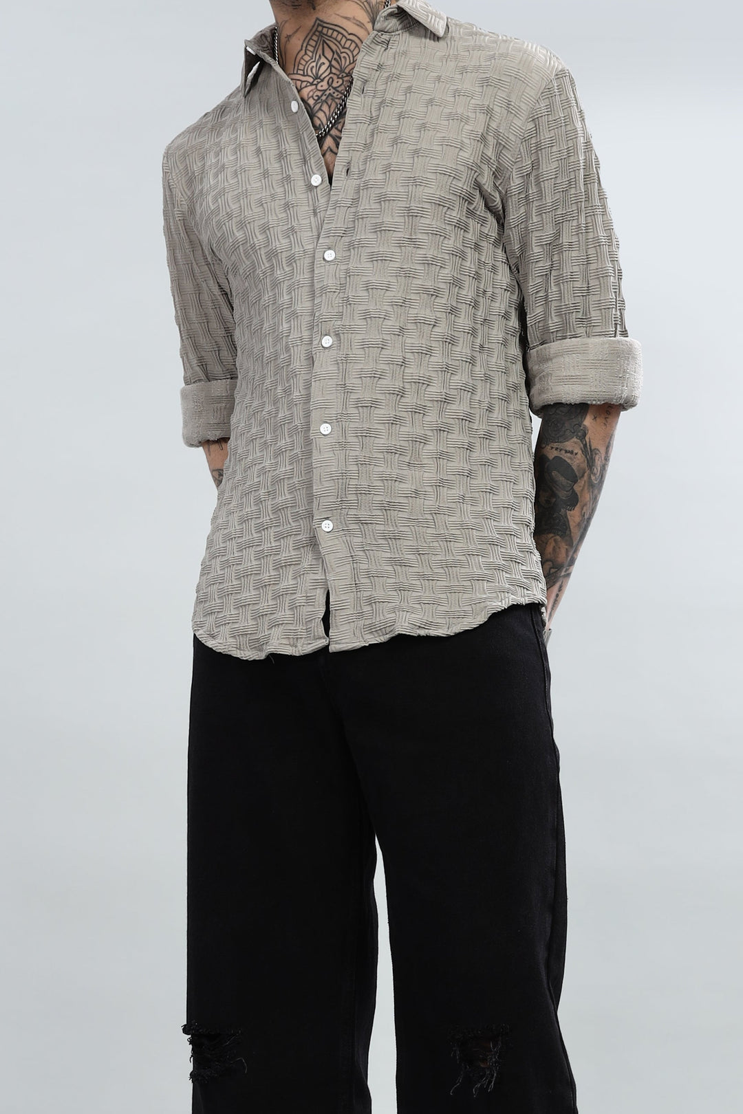 Beige Textured Casual Shirt