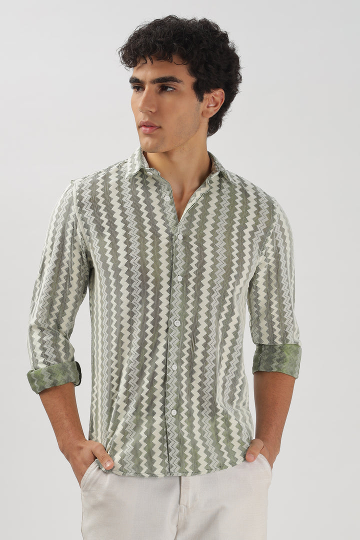 Olive Patterned Textured Shirt