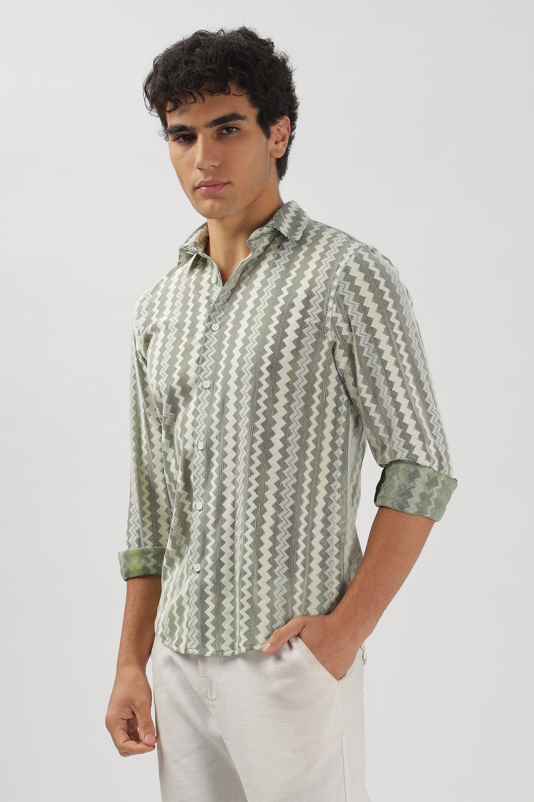Olive Patterned Textured Shirt