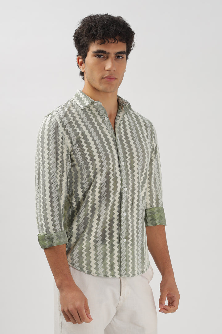 Olive Patterned Textured Shirt