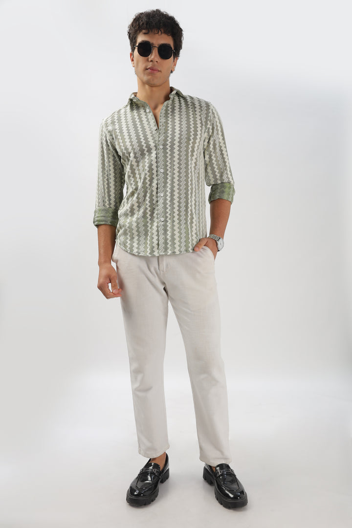 Olive Patterned Textured Shirt