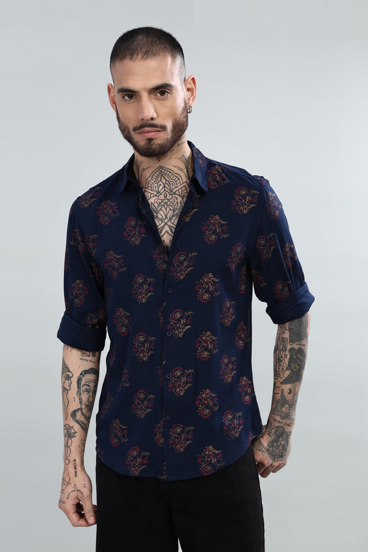 Navy Paisley Textured Shirt
