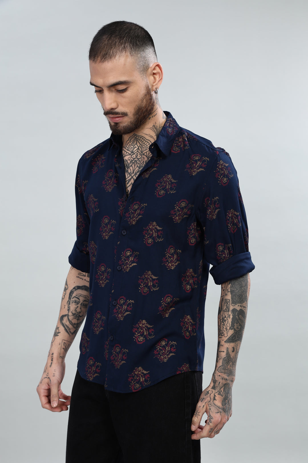 Navy Paisley Textured Shirt
