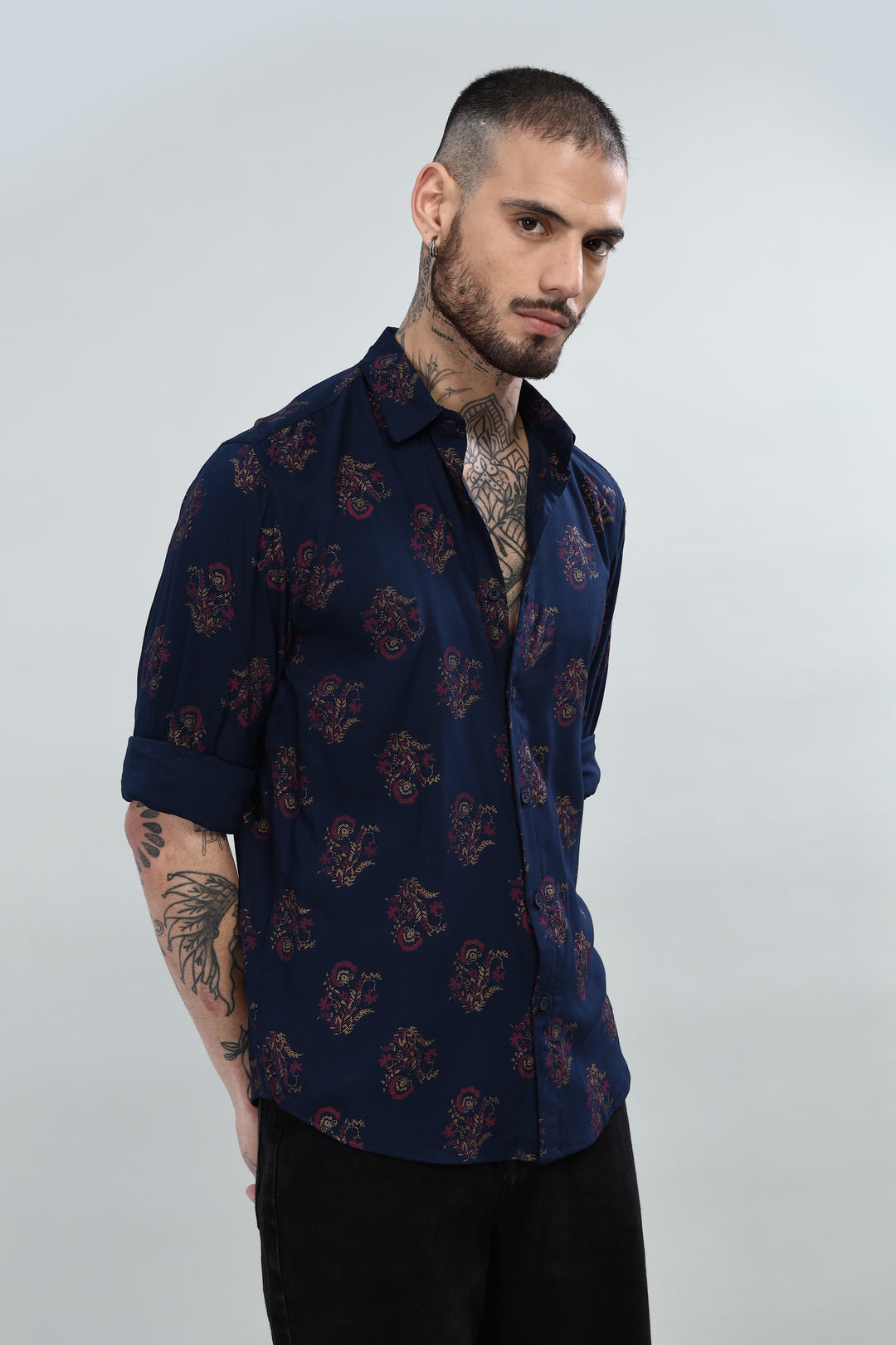 Navy Paisley Textured Shirt