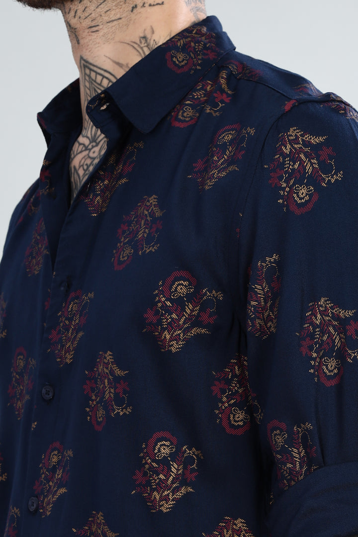 Navy Paisley Textured Shirt