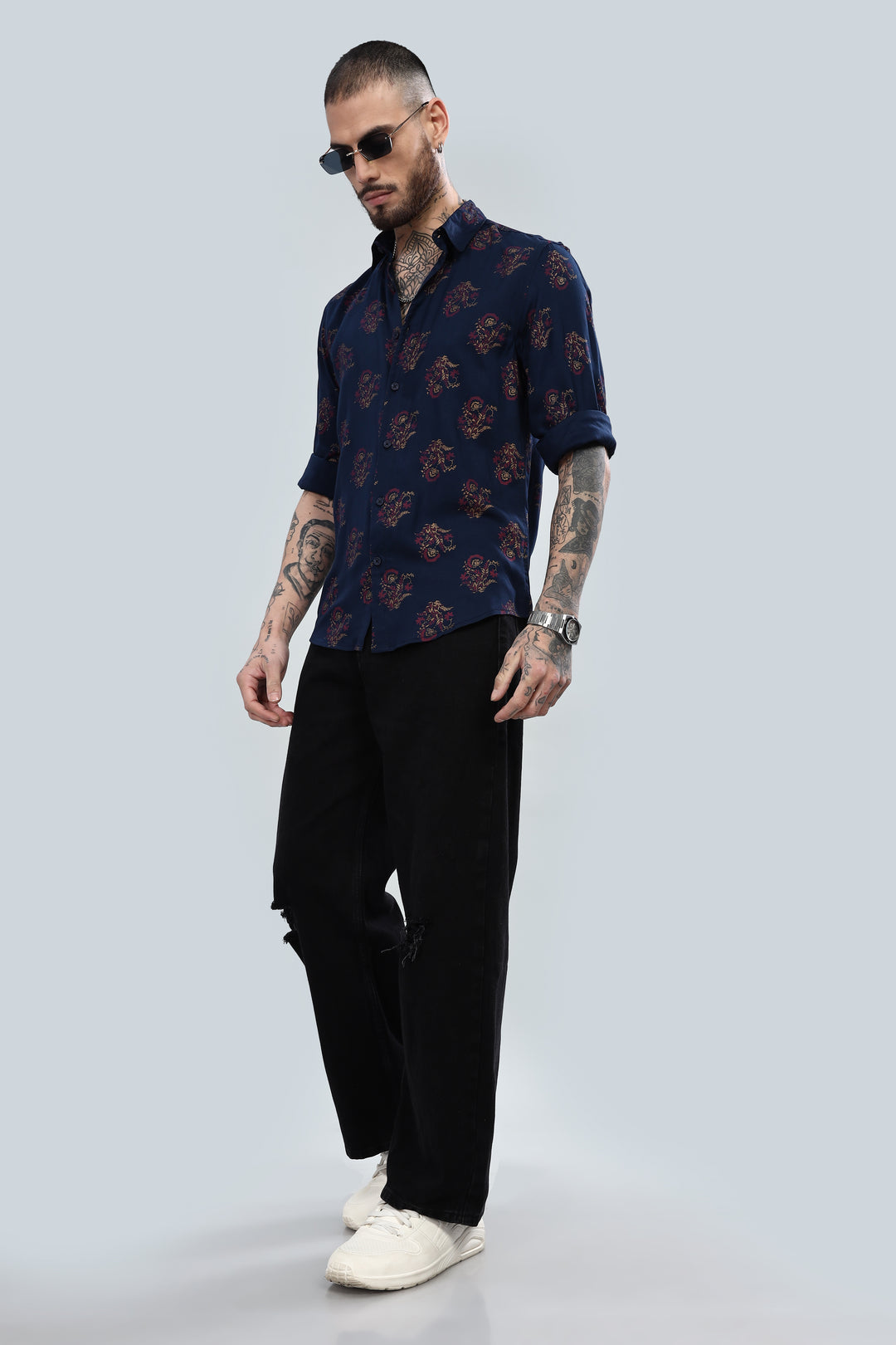 Navy Paisley Textured Shirt