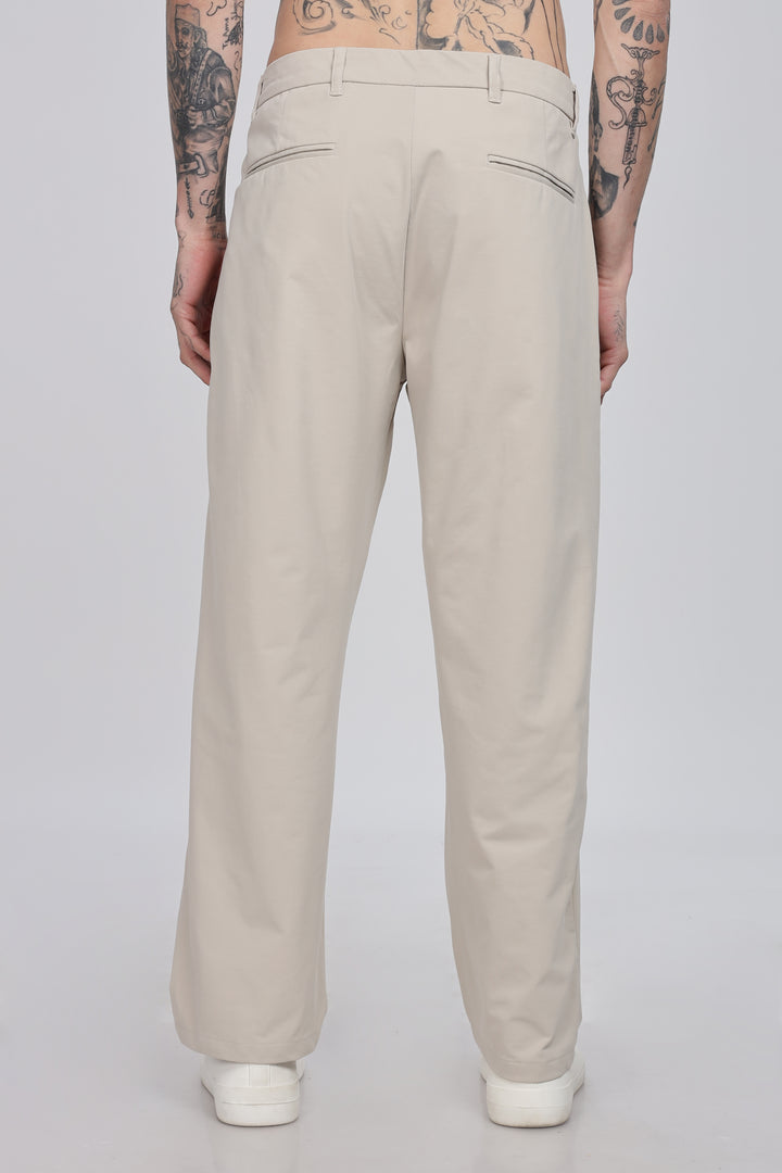 Beige Classic Pleated Trousers