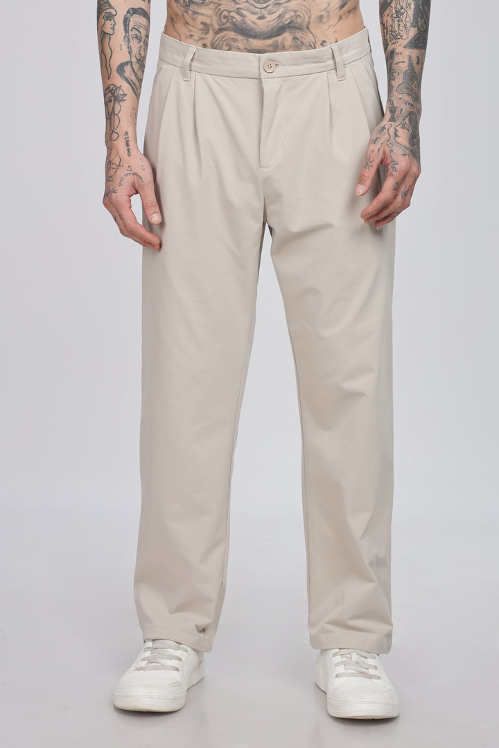 Beige Classic Pleated Trousers