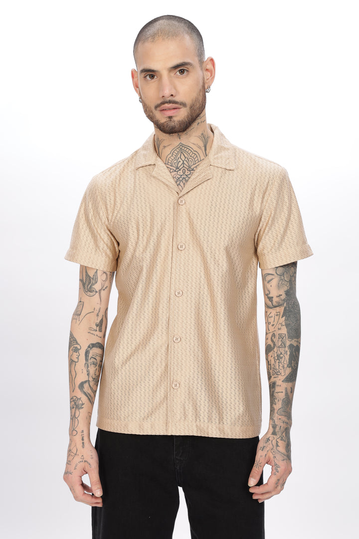 Beige Textured Short Sleeve Shirt