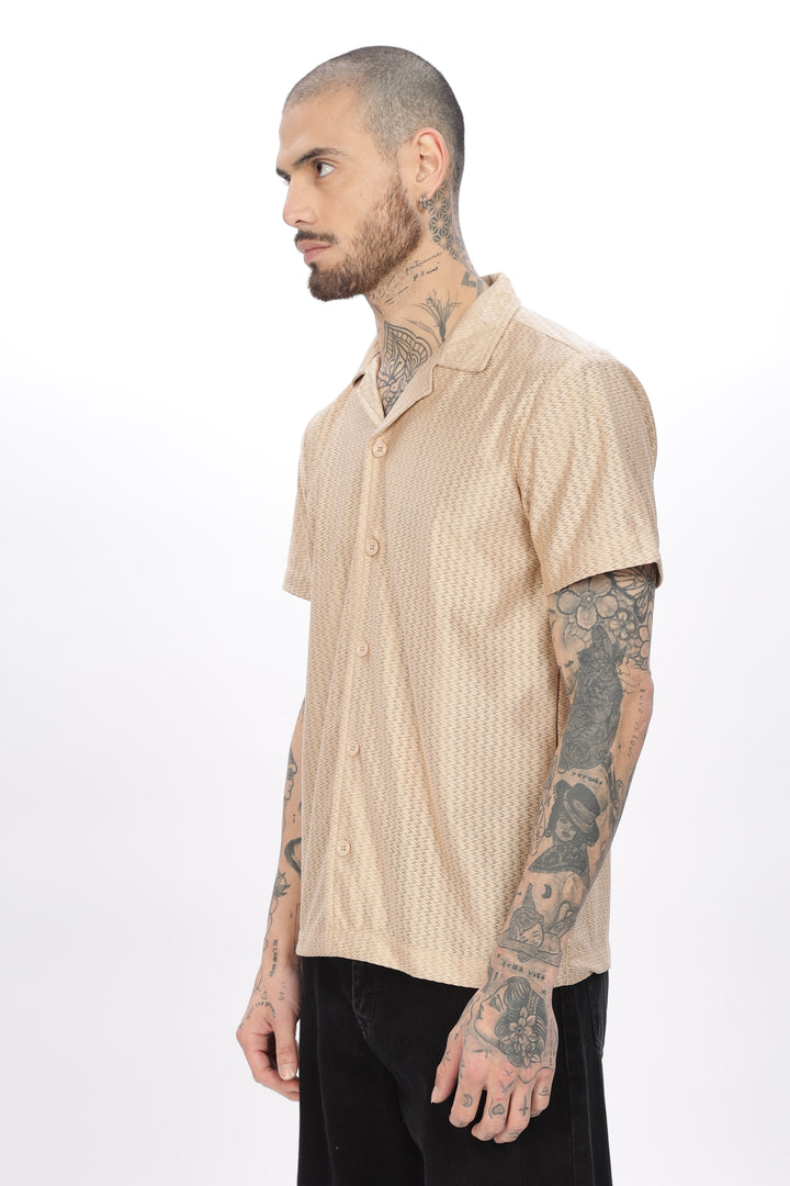 Beige Textured Short Sleeve Shirt