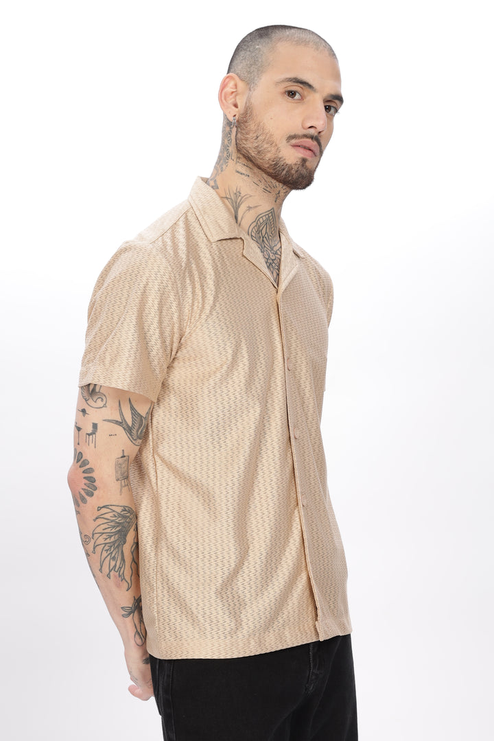 Beige Textured Short Sleeve Shirt