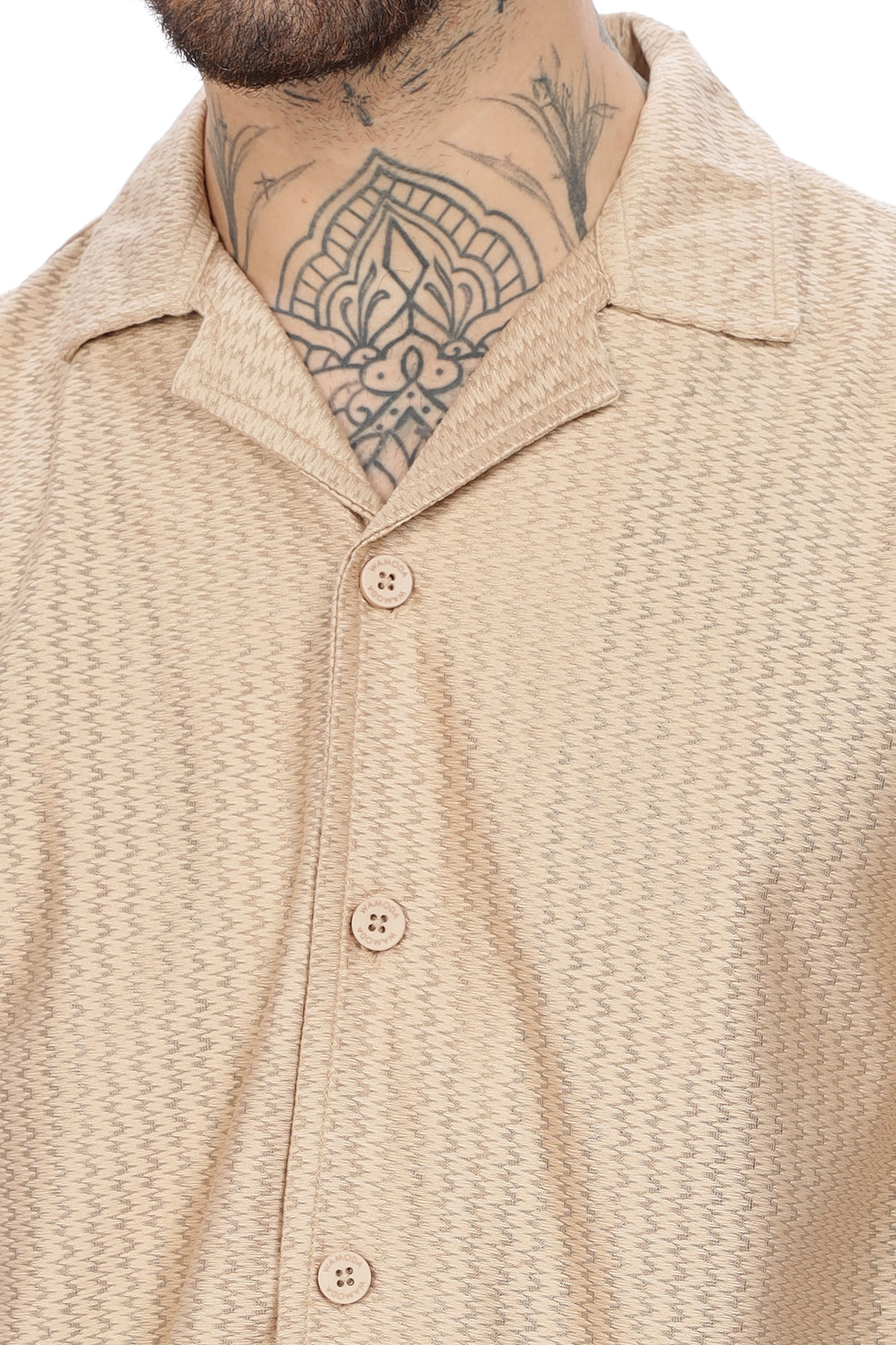 Beige Textured Short Sleeve Shirt