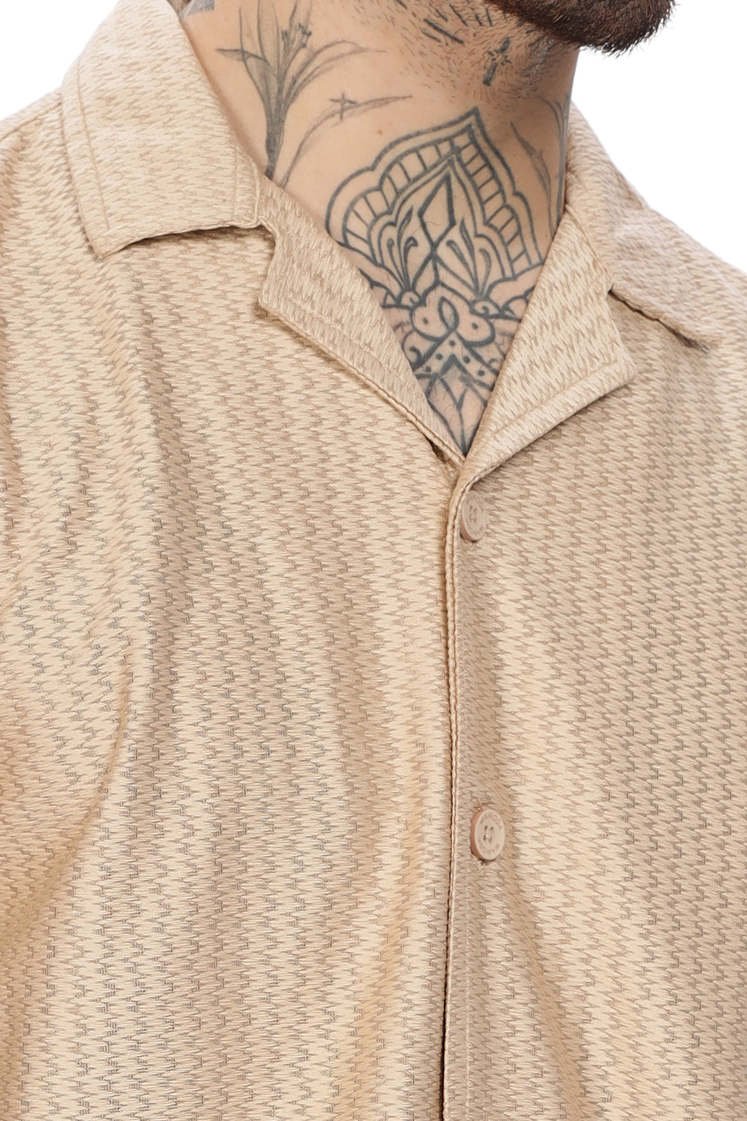 Beige Textured Short Sleeve Shirt